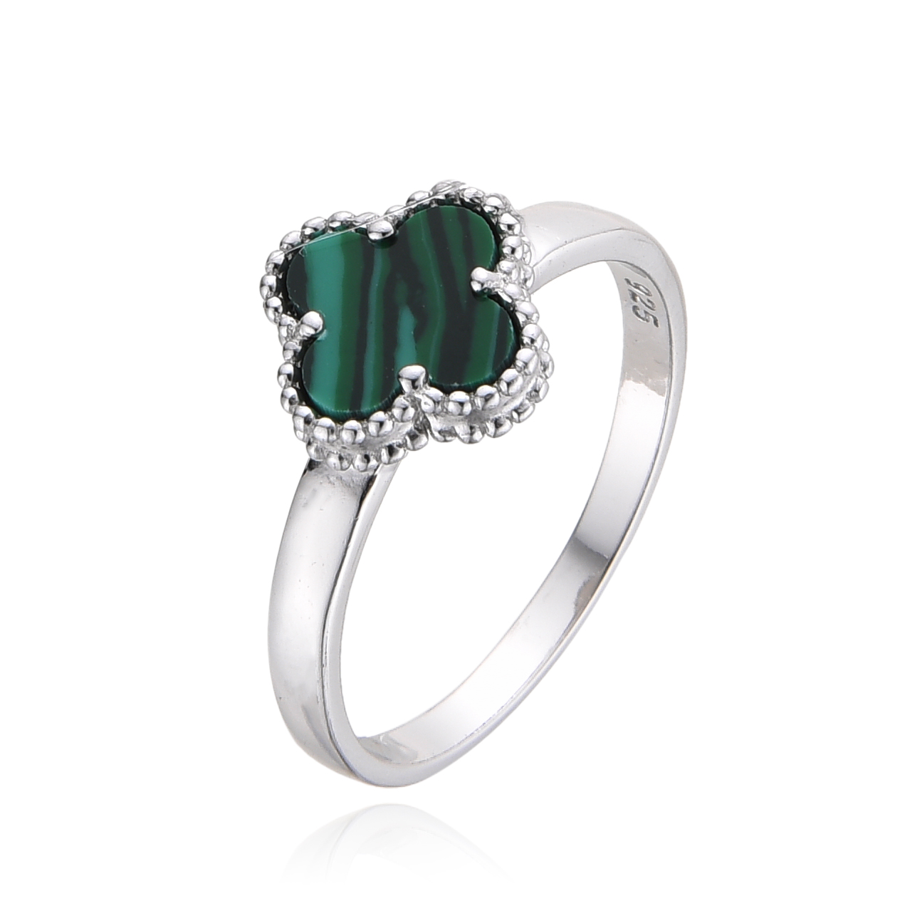 טבעת כסף 925 פרח קטן ירוק מלכית