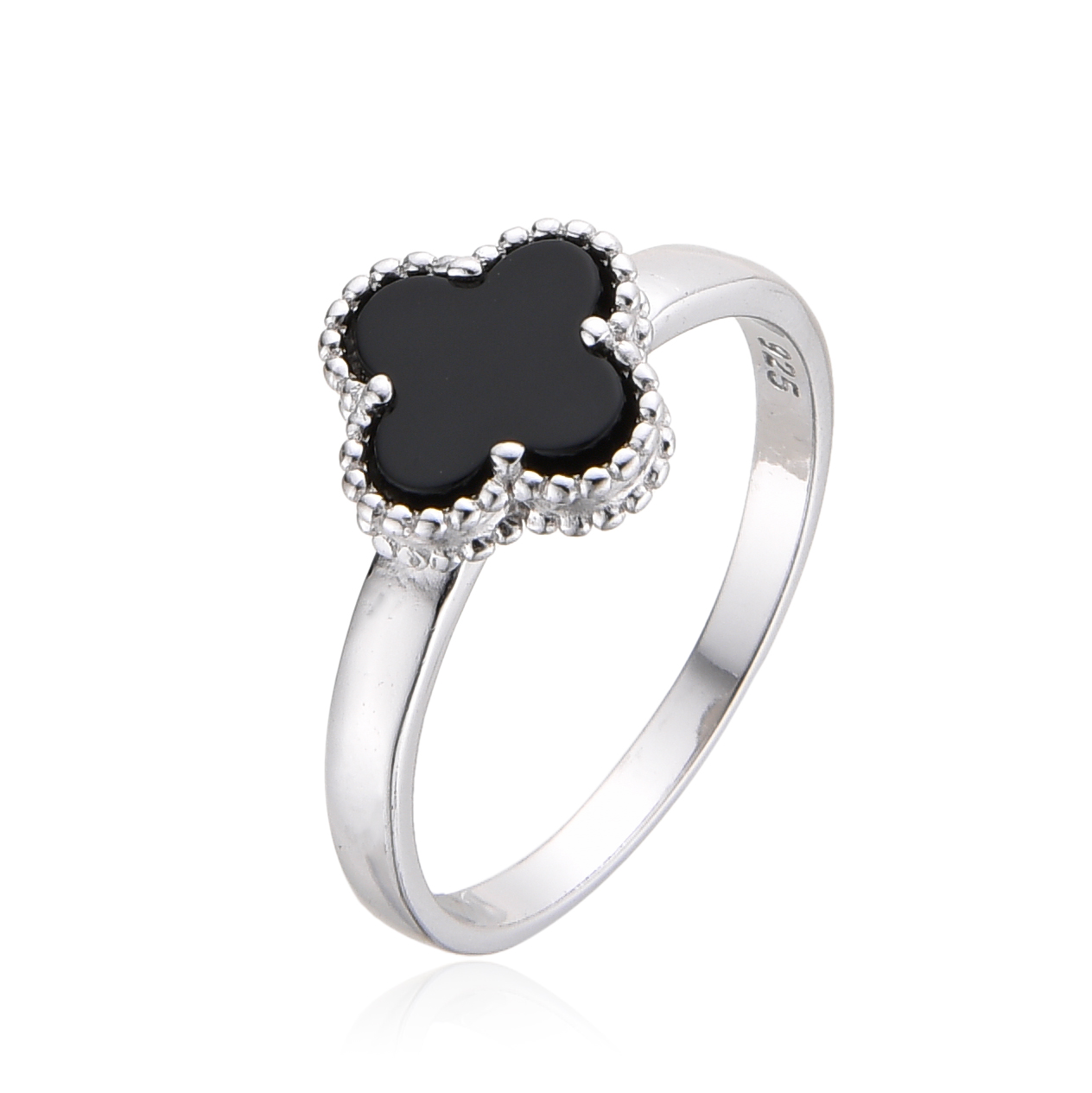 טבעת כסף 925 פרח קטן שחור אוניקס