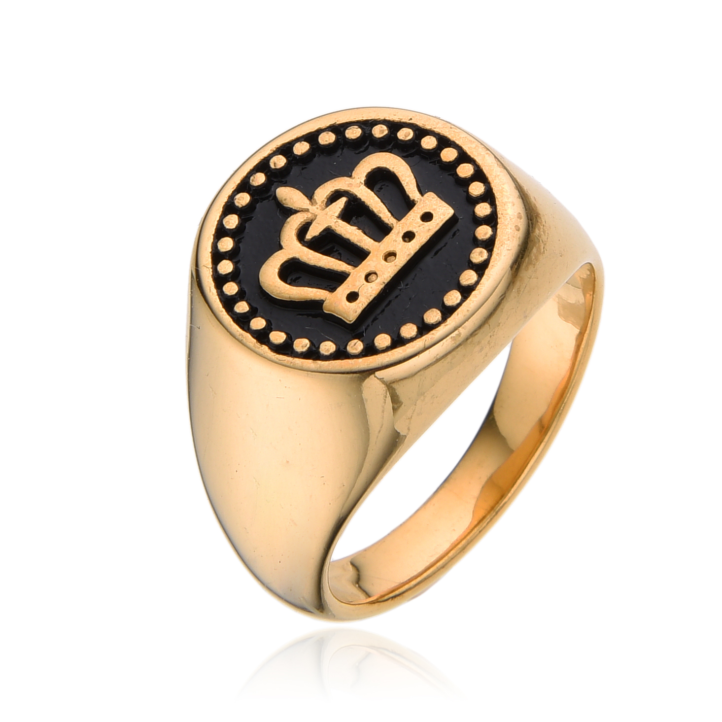 טבעת פלדת אל חלד קראון בצבע זהב